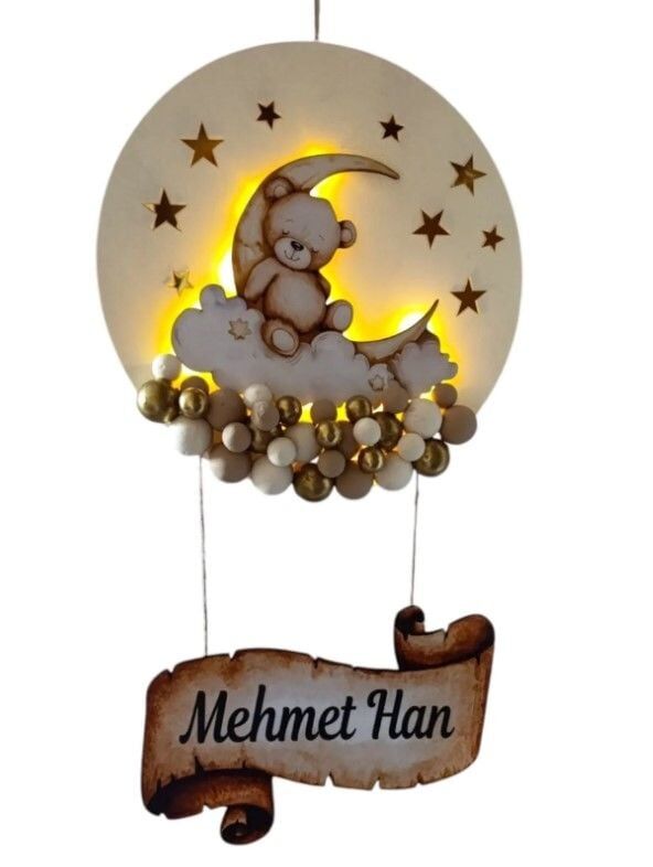 Işıklı Ayda  Ayıcık Dekorlu Toplu Kapı Süsü