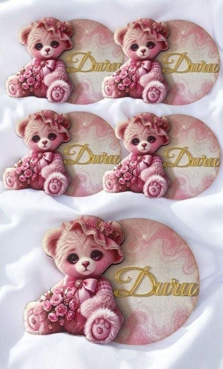 Süslü Kız ayıcıklı 6.5 cm ahşap magnet isme özel hediyelik