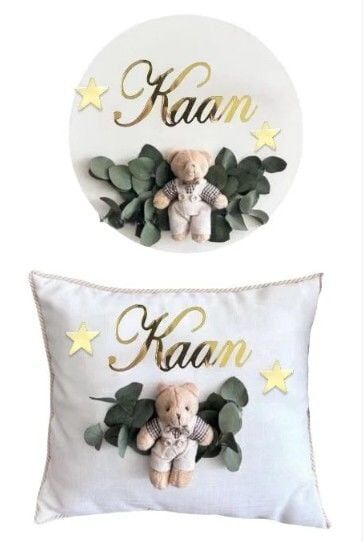 İsme Özel Ayıcık Dekorlu Kapı Süsü&Yastık Takımı