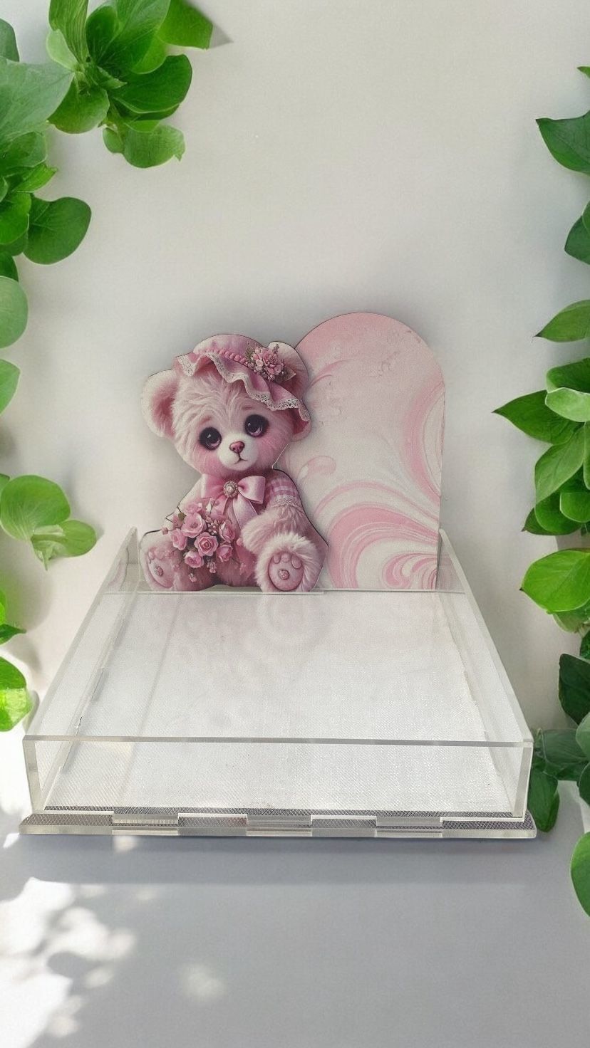 Pembe Ayıcık dekorlu Pleksi çikolata kutusu