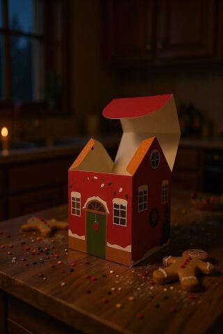 12 Li Yılbaşı Ev Tasarımlı Yeşil Çatılı Kutu Çanta