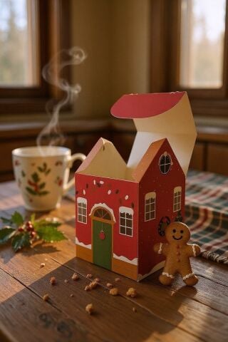 12 Li Yılbaşı Ev Tasarımlı Yeşil Çatılı Kutu Çanta