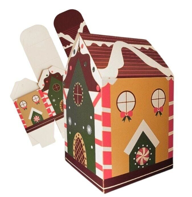 12 Li Yılbaşı Ev Tasarımlı Karlı Kahve Çatılı Kutu Çanta