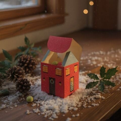 12 Li Yılbaşı Ev Tasarımlı (3 Farklı desen) Çatılı Kutu Çanta