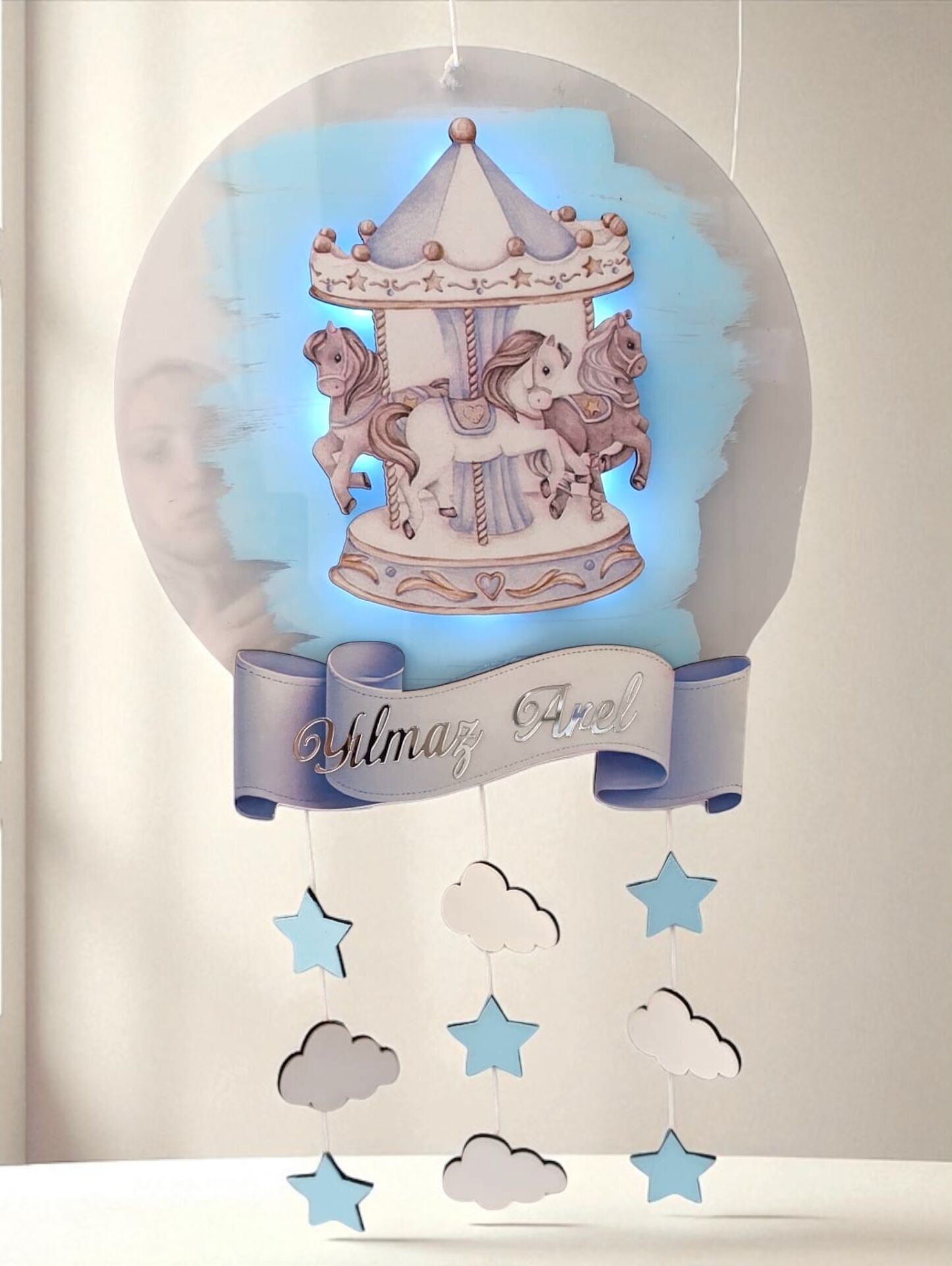 Işıklı Pleksi atlı karınca ve bulut kapı süsü