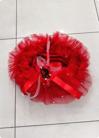 Saten güllü fiyonklu kına sepeti