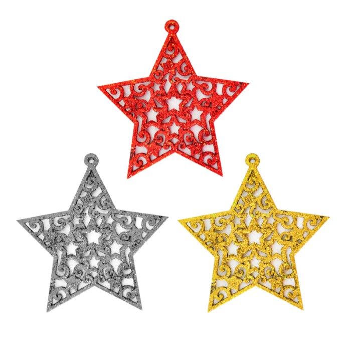 3 Lü Simli Yıldız Ağaç Süsü