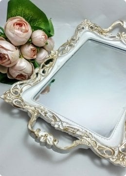 Dikdörtgen Sarmaşık Desenli Aynalı Söz,Nişan,Nikah,Yüzük Tepsisi