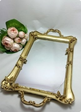 Dikdörtgen Kelebek Desenli Aynalı Söz,Nişan,Nikah Yüzük Tepsisi