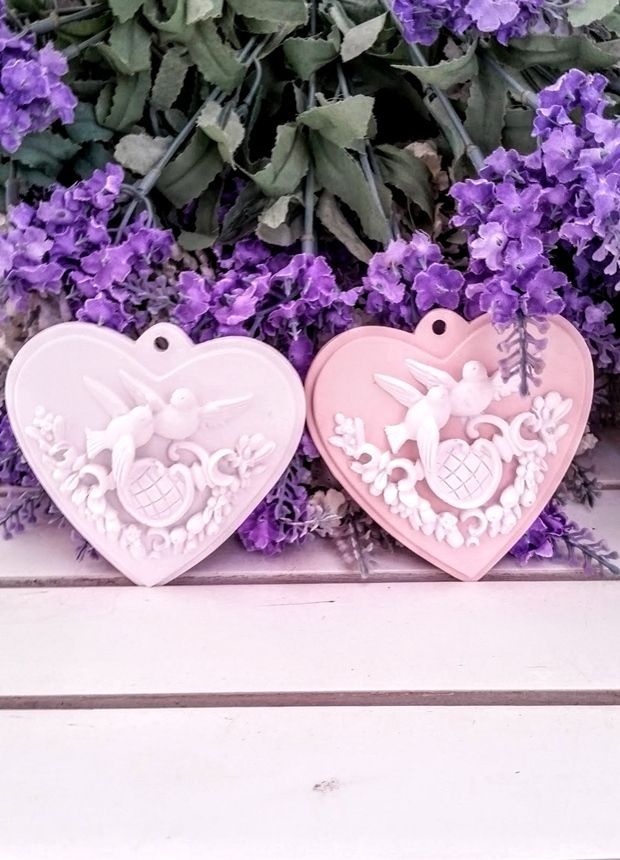 Kalp şeklinde Taş (Kuş figürlü) Pembe - 10 Adet / Paket