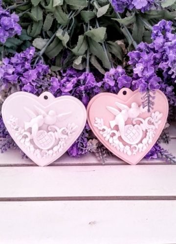 Kalp şeklinde Taş (Kuş figürlü) Pembe - 10 Adet / Paket