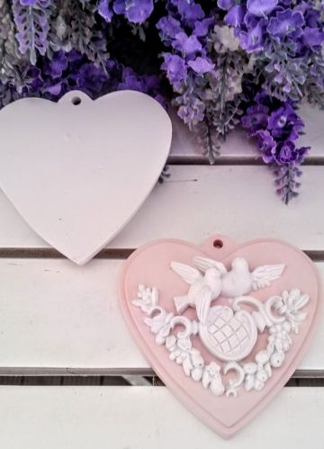 Kalp şeklinde Taş (Kuş figürlü) Pembe - 10 Adet / Paket