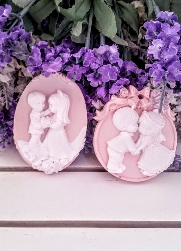 Oval Taş (Kız/Erkek figürlü) çiçekli - 10 Adet / Paket