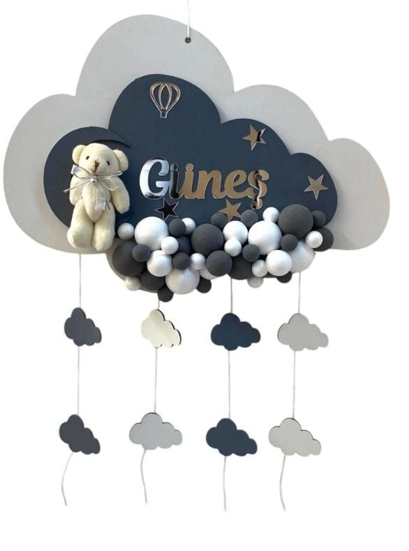 Işıklı Kabartmalı Bulut Kapı Süsü GRİ