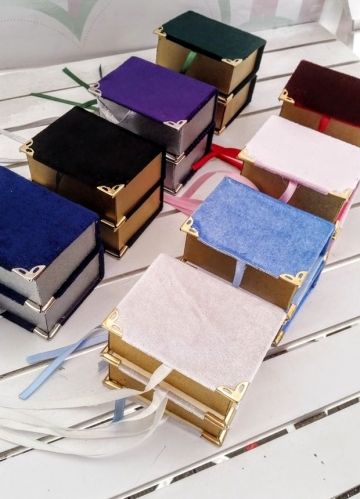 Süslü Kadife Sıvama Mevlüd Şekeri Kutu Krem Islak Kadife 20 li