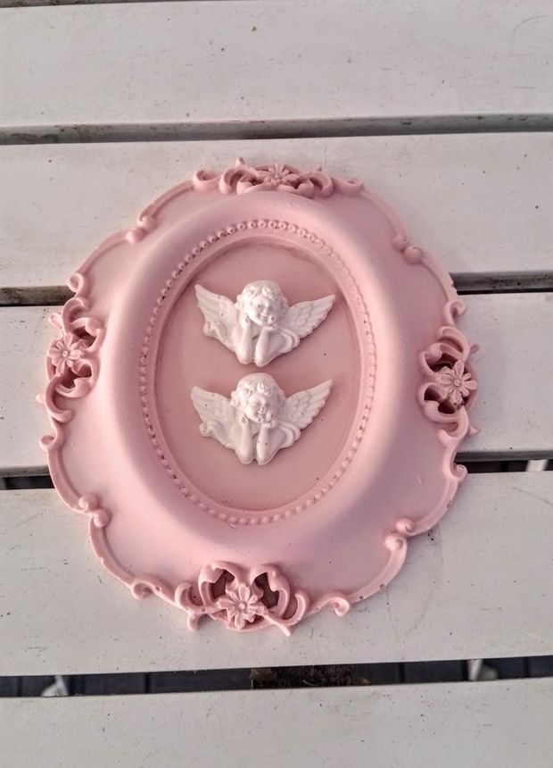 Melekli Oval Taş Çerçeve Pembe - 20 Adet / Paket