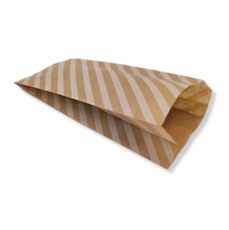 15x33 cm Beyaz Çizgili Şamua Kraft Körüklü Kese Kağıdı 500gr 60 - 70 Adet