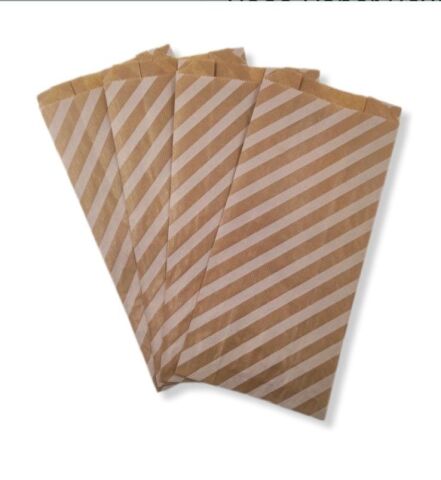 15x33 cm Beyaz Çizgili Şamua Kraft Körüklü Kese Kağıdı 500gr 60 - 70 Adet