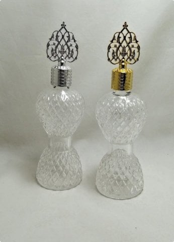 12 Li 150 Cc  Pvc Güneş Tepelikli Baklava Dilimli İnce Bel Cam Kolonya Şişesi