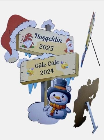 73 cm Büyük Ayaklı Hoşgeldin 2025 Dekorlu Yılbaşı Panosu
