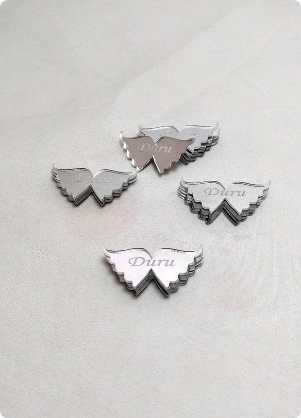 Melek ayna İsim Yazılı pleksi Bebek Şekeri (4x2,5 cm Lazer Kesim Ayna)
