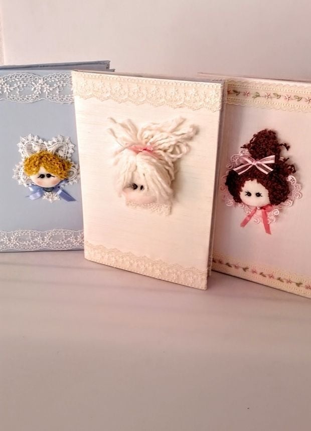 Bebek Kafalı Anı / Hatıra defteri Şantuk Kumaşlı Pembe - İpek Şantuk - Kız Bebekli