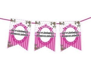 FLAMA MEVLİDİMİZE HOŞGELDİNİZ ÇİFT TARAFI BASKILI PEMBE PK:1-300