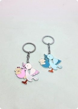 20 li Leylekli Bebek Anahtarlık (Parlak Metal)