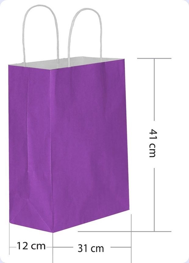 25 Li 31x41 cm Büküm saplı Kağıt Çanta-Poşet Mor