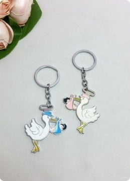 20 li Uzun Bacak Leylekli Bebek Anahtarlık (Parlak Metal)