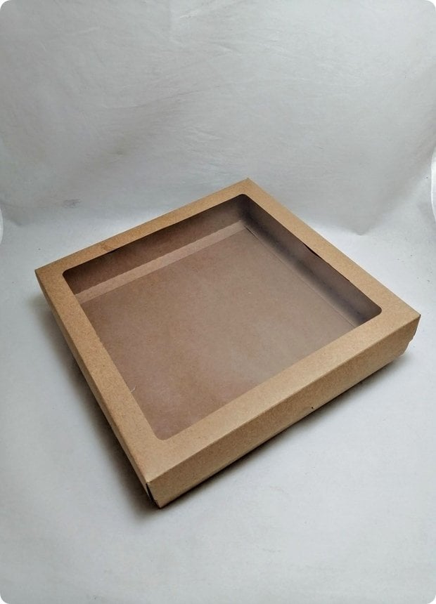 25x25x5 cm Pencereli Kraft Karton Asetat Kutu 20 li