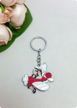 20 li Uçakta Gelin Damat Nikah Şekeri Anahtarlık (Parlak Metal)