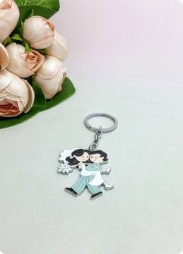 20 li Gelin Kucakta Nikah Şekeri Anahtarlık (Parlak Metal)