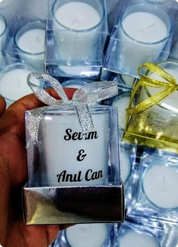 Süslü İsme Özel Kutlu Shot Cam Bardak Mum