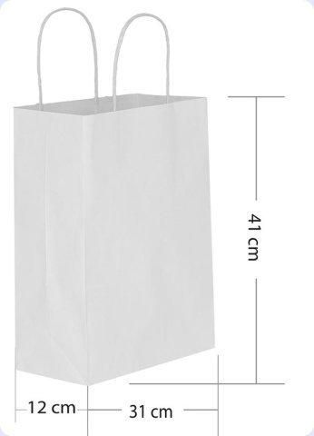 25 Li 31x41 cm Büküm saplı Kağıt Çanta-Poşet Beyaz