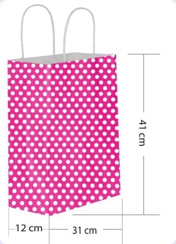 25 Li 31x41 cm Büküm saplı Kağıt Çanta-Poşet Fuşya Puanlı