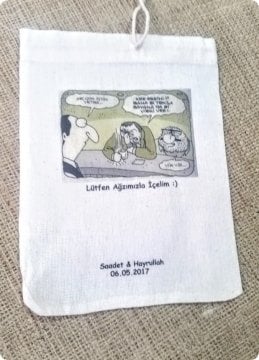 50 Adet İsme Özel Baskılı Ham Bez / Çuval Kese ( 10x15 cm)