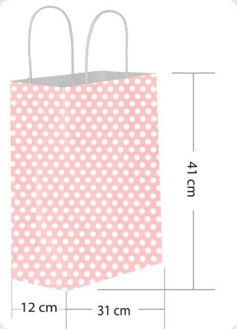 25 Li 31x41 cm Büküm saplı Kağıt Çanta-Poşet Pembe Puanlı