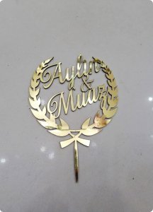 Çubuklu isme özel Pleksi zeytin dalı pasta süsü  (17x23)