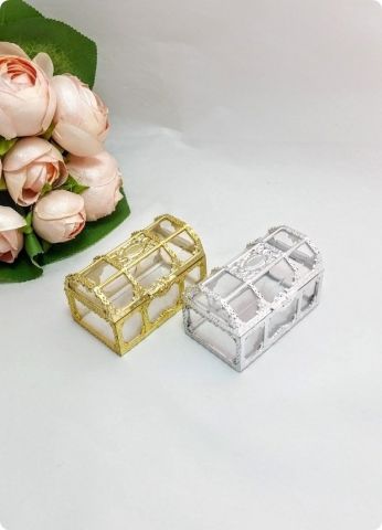 Gümüş & Altın Kaplamalı Mika Sandık ,Pleksi Hazine Sandığı, 12 li