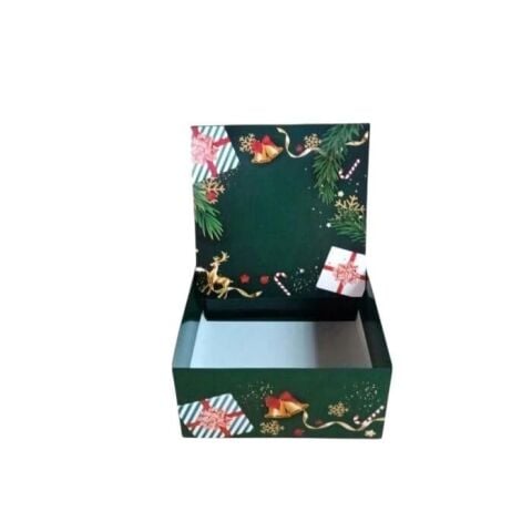 26x26x9 Cm Yılbaşı Desenli (yeşil) Komple Karton Hediye Kutuları