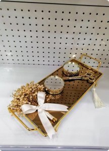 Süslü Aynalı Saplı Damat Kahvesi / Yüzük Tepsisi