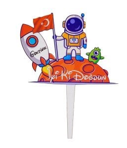 Astronot & Uzay Konseptli Ahşap Pasta Üzeri Çubuk