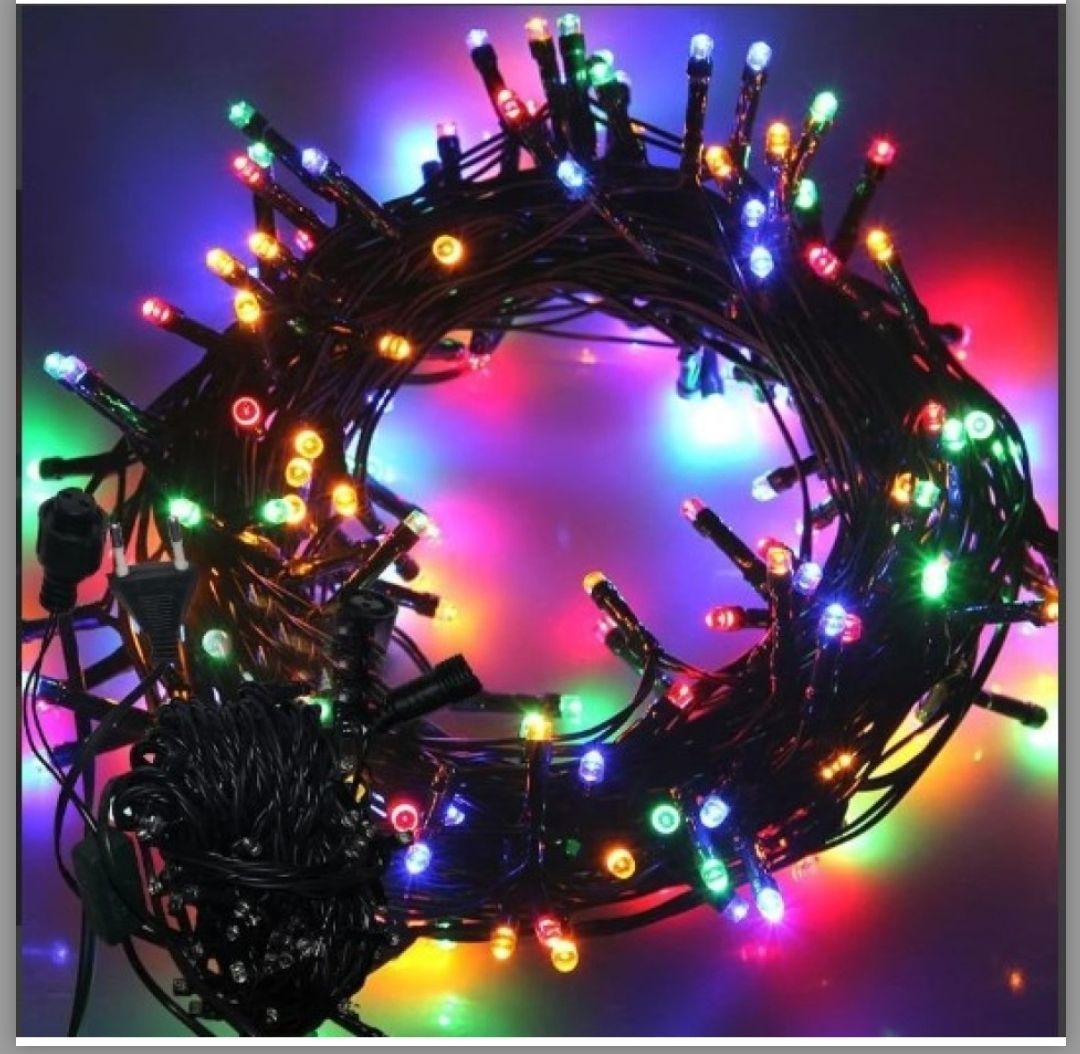 5mt Boncuk Lamba RGB 8 Fonksiyon 100 Led Fişli Uzatma Kablolu siyah kablo