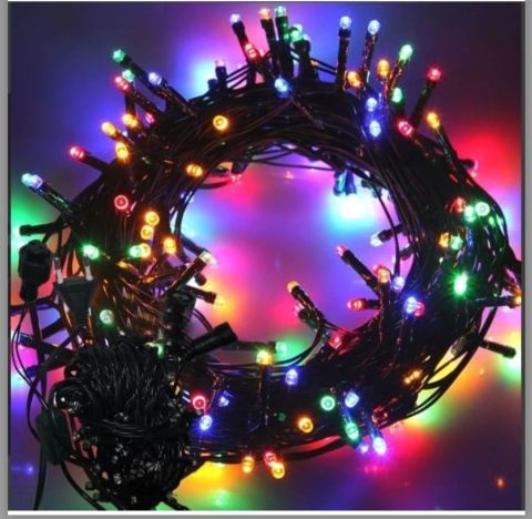 5mt Boncuk Lamba RGB 8 Fonksiyon 100 Led Fişli Uzatma Kablolu siyah kablo