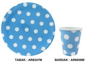 TABAK KARTON MAVİ PUANTİYELİ 23 cm