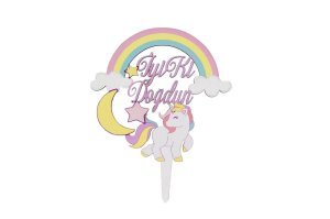 14 cm Unicorn Konseptli Ahşap Pasta Üzeri Çubuk