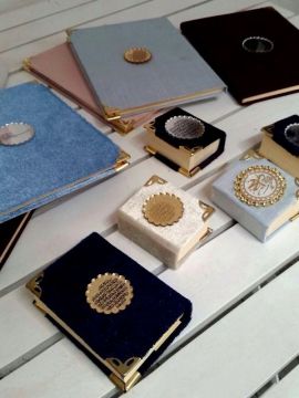 7x10 cm 128 sayfa İpek Şantuk  Kumaş Kaplı Yasin i Şerif İpek Şantuk - Mavi - 10 Adet / Paket
