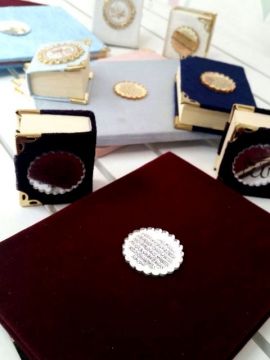 7x10 cm 128 sayfa İpek Şantuk  Kumaş Kaplı Yasin i Şerif İpek Şantuk - Mavi - 10 Adet / Paket
