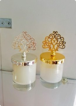 10 lu Hayat Ağacı Metal Tepelikli Cam Bardak Mumluk Nikah Şekeri